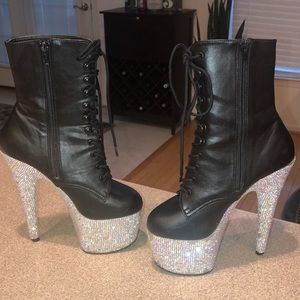 Pleaser Bejeweled platform stripper booties